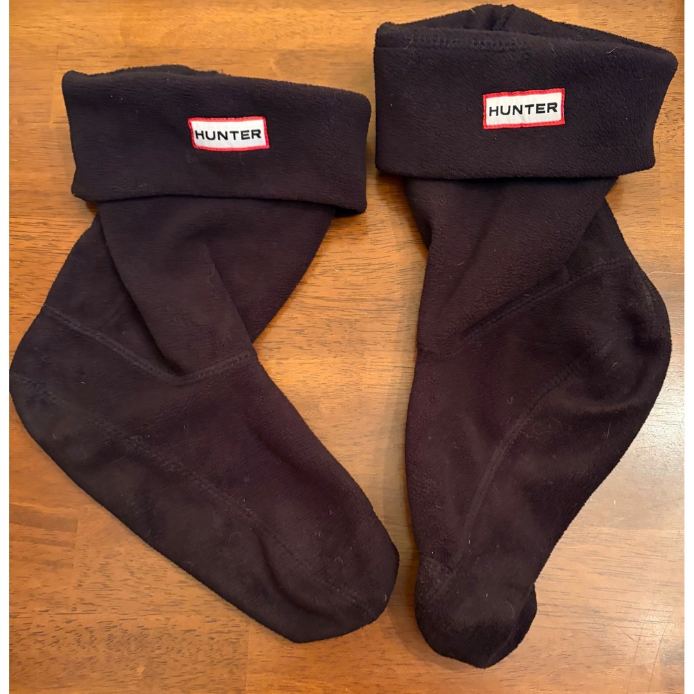 Hunter Boot Socks Black Fleece Tall Boot Liners Size M L Logo Cuff Unisex
